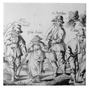 Repro Delft Tile Les Gueux Black en White Tegeltje