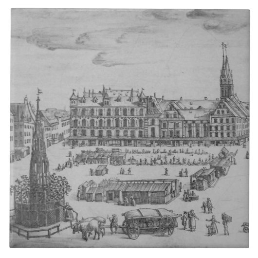 Repro Delft Tile Nuremberg Town Square Blue Tegeltje (Voorkant)