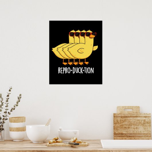 Repro-duck-tie Grappig Dier Eend Punt Donkere BG Poster (Keuken)