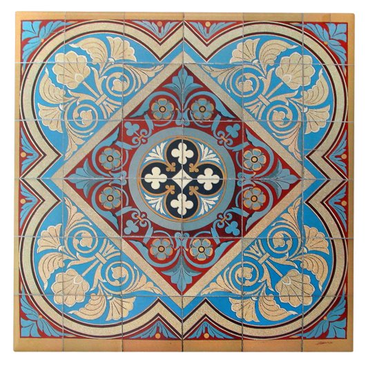 Repro Duits Geometrisch Art Nouveau Jugendstil bla Tegeltje (Voorkant)