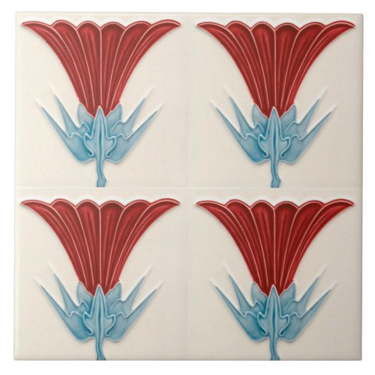 Repro Duitse Art Nouveau Jugendstil Flower Tegel Tegeltje (Voorkant)