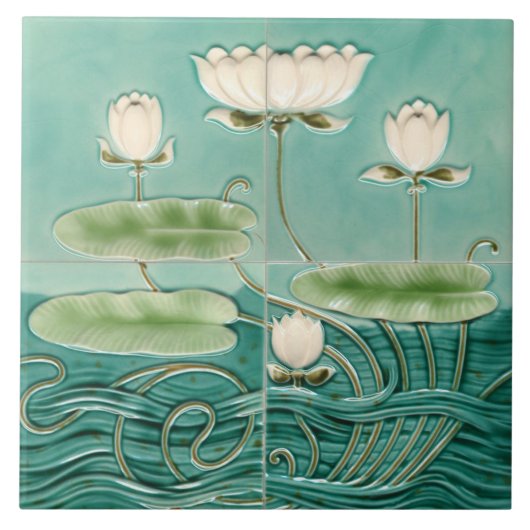 Repro Duitse Art Nouveau Jugendstil Waterlilly Tegeltje (Voorkant)