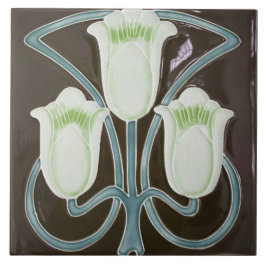 Repro Edwardian Art Nouveau Black Tulip Floral Tegeltje