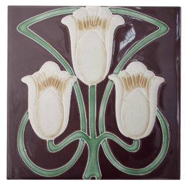 Repro Edwardian Art Nouveau Black Tulip Floral Til Tegeltje