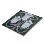 Repro Edwardian Art Nouveau Blauwgroen Tulp Bloeme Tegeltje (Zijkant)