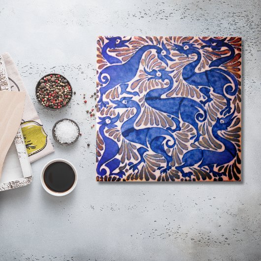 Repro Edwardian Art Nouveau Blue Grey Tile Tegeltje