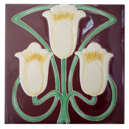 Repro Edwardian Art Nouveau Red Tulip Floral Tegeltje