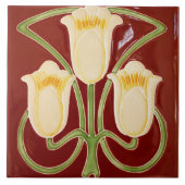 Repro Edwardian Art Nouveau Red Tulip Floral Tile Tegeltje (Voorkant)