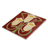 Repro Edwardian Art Nouveau Red Tulip Floral Tile Tegeltje (Zijkant)