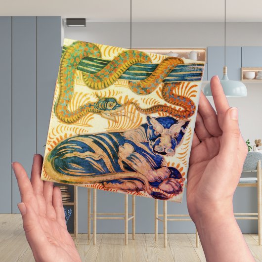 Repro Edwardian Art Nouveau Tiger Snake Tile Tegeltje