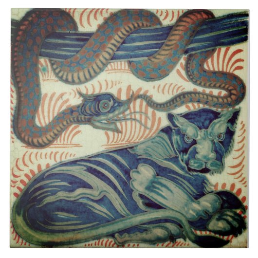 Repro Edwardian Art Nouveau Tiger Snake Tile Tegeltje (Voorkant)