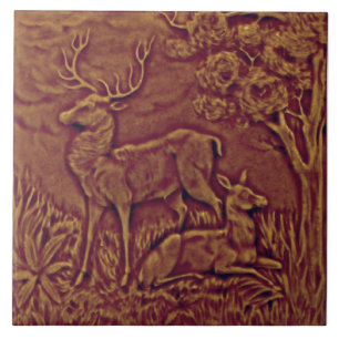 Repro Faux Relief Molded Antiek Deer Doe Stag Tegeltje