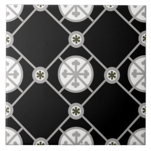 Repro Gothic Geometric Patterned Black White Grey Tegeltje