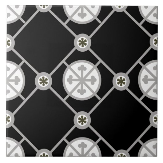 Repro Gothic Geometric Patterned Black White Grey Tegeltje (Voorkant)