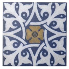 Repro Gothic Quatrefoil Tile in Blue, Gold & White Tegeltje