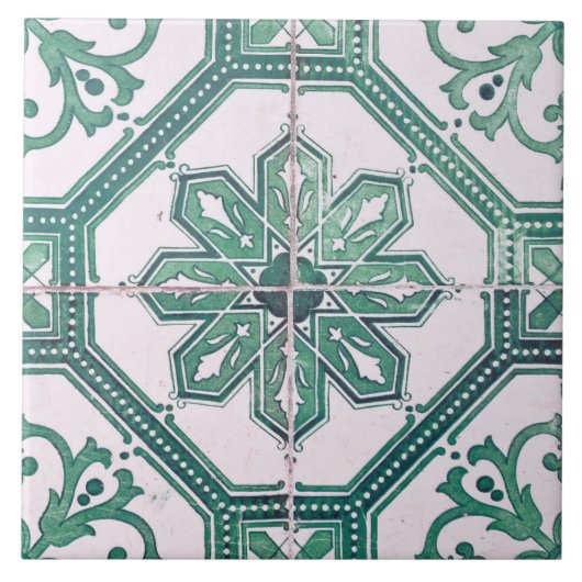 Repro  Green and White Majorca Tile Tegeltje (Voorkant)