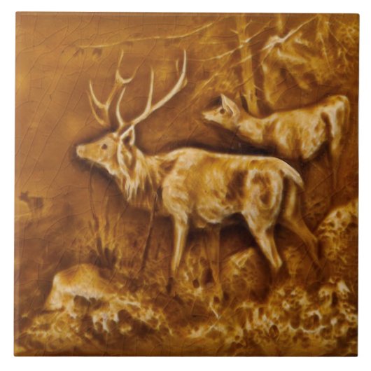 Repro Hamilton Art Tile Works Faux Relief Elk Tile Tegeltje (Voorkant)