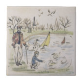 Repro Hyde Park Pond ducks London Victoriaans Tege Tegeltje (Voorkant)
