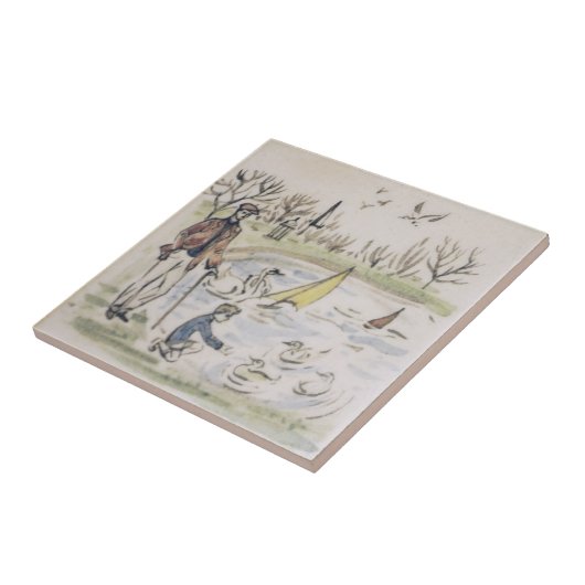 Repro Hyde Park Pond ducks London Victoriaans Tege Tegeltje (Zijkant)