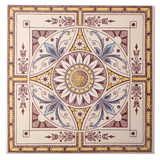 Repro Intricate Victoriaans Sunflower Transferware Tegeltje (Voorkant)