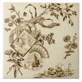 Repro Late 1800s Asian Aesthetic Sepia Victoriaans Tegeltje