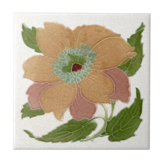 Repro Lea & Boulton Antiek Art Nouveau Floral Tegeltje (Voorkant)
