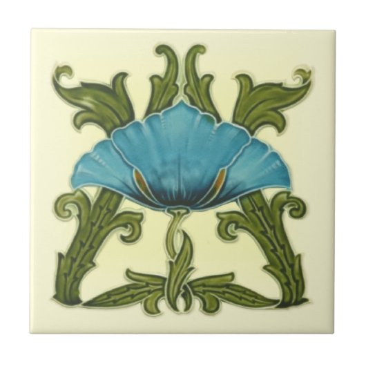 Repro Minton Art Nouveau Ceramic Blue Floral Tile Tegeltje (Voorkant)