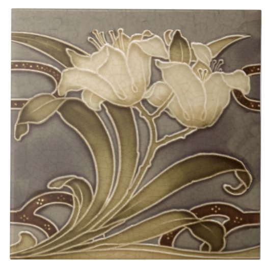 Repro Minton Art Nouveau Lillies (Neutrals) Border Tegeltje (Voorkant)