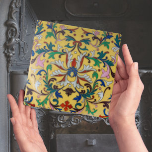 Repro  Minton Yellow Floral English Tile Tegeltje