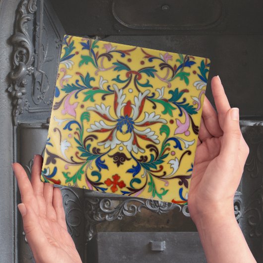 Repro  Minton Yellow Floral English Tile Tegeltje