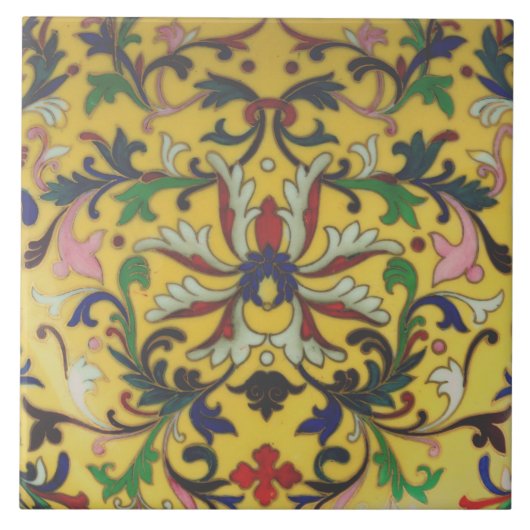 Repro  Minton Yellow Floral English Tile Tegeltje (Voorkant)