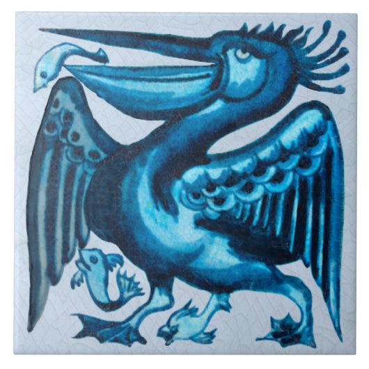 Repro of Original De Morgan Blue Pelican Bird Tegeltje (Voorkant)