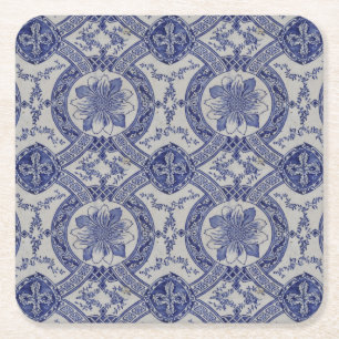 Repro Portugese Blue Geometric Azulejos Floral  Kartonnen Onderzetters