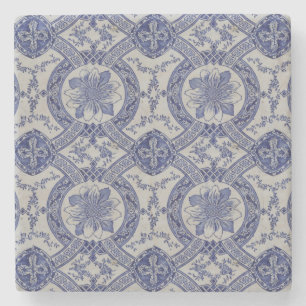 Repro Portugese Blue Geometric Azulejos Floral  Stenen Onderzetter