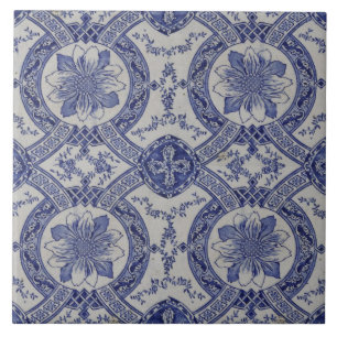 Repro Portugese Blue Geometric Azulejos Floral Tegeltje