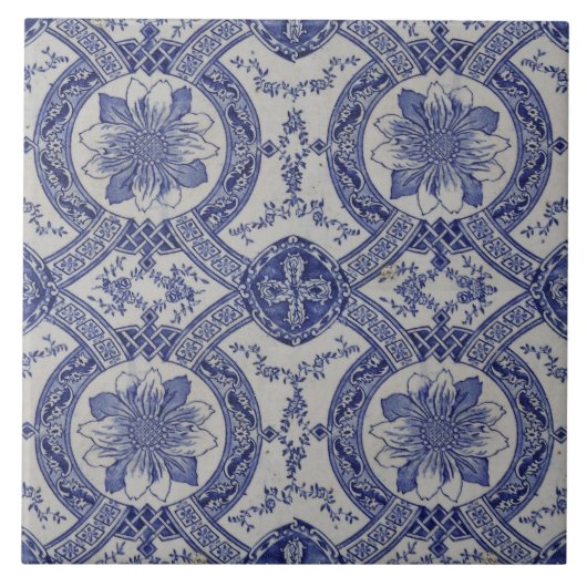 Repro Portugese Blue Geometric Azulejos Floral Tegeltje (Voorkant)
