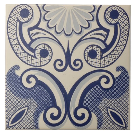 Repro Portugese Blue Geometric Azulejos Floral Tegeltje (Voorkant)