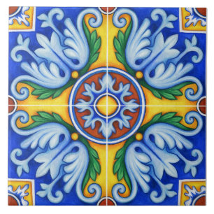Repro Portugese Blue Geometric Azulejos Floral Tegeltje