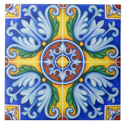Repro Portugese Blue Geometric Azulejos Floral Tegeltje (Voorkant)