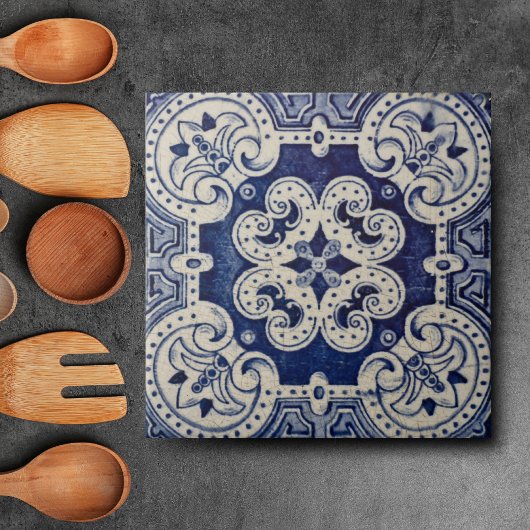 Repro Portugese Blue Geometric Azulejos Floral Tegeltje