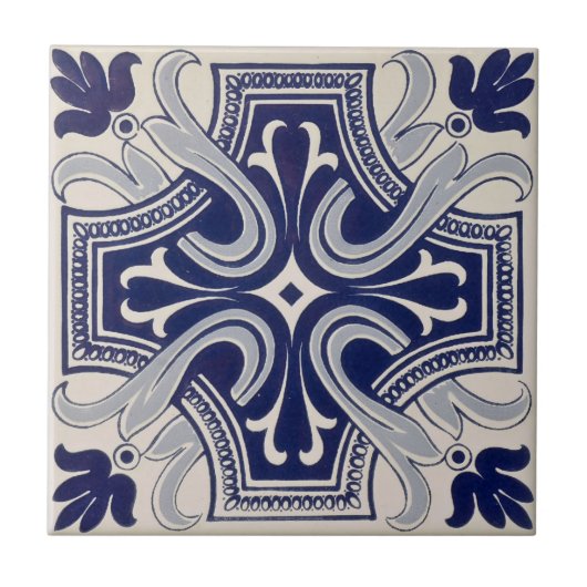 Repro Portugese Blue Geometric Azulejos Floral Tegeltje (Voorkant)