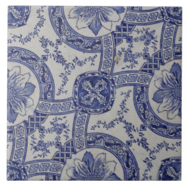 Repro Portugese Blue Geometric Azulejos Floral Tegeltje