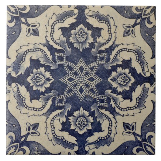 Repro Portugese Blue Geometric Azulejos Floral Tegeltje (Voorkant)