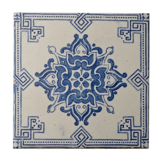 Repro Portugese Blue Geometric Azulejos Tile Tegeltje (Voorkant)