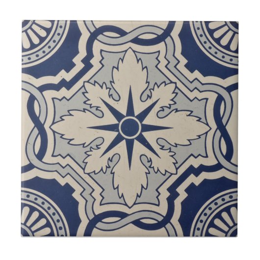 Repro Portugese Blue Geometric Azulejos Tile Tegeltje (Voorkant)