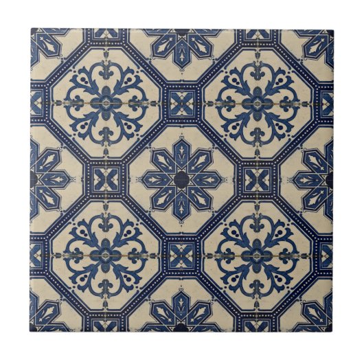 Repro Portugese Blue Geometric Azulejos Tile Tegeltje (Voorkant)