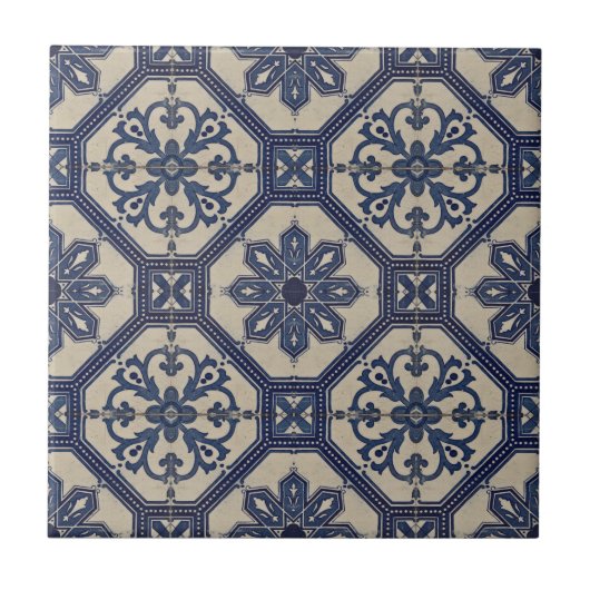 Repro Portugese Blue Geometric Azulejos Tile Tegeltje (Voorkant)