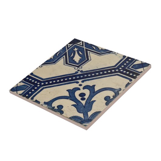 Repro Portugese Blue Geometric Azulejos Tile Tegeltje (Zijkant)