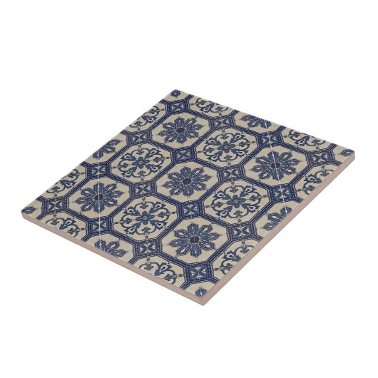 Repro Portugese Blue Geometric Azulejos Tile Tegeltje (Zijkant)