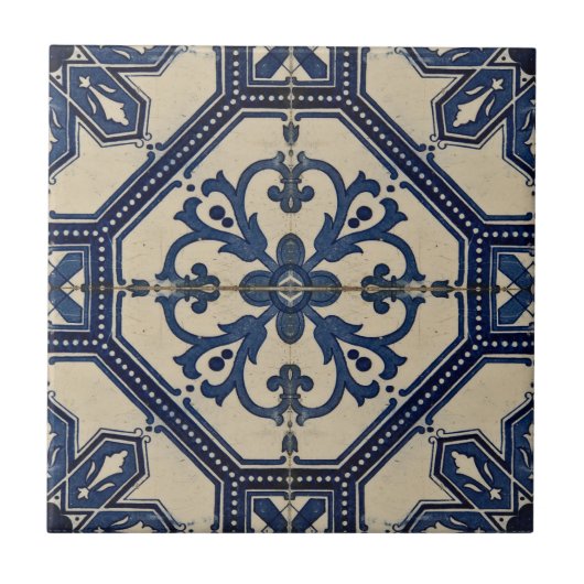 Repro Portugese Blue Geometric Azulejos Tile Tegeltje (Voorkant)